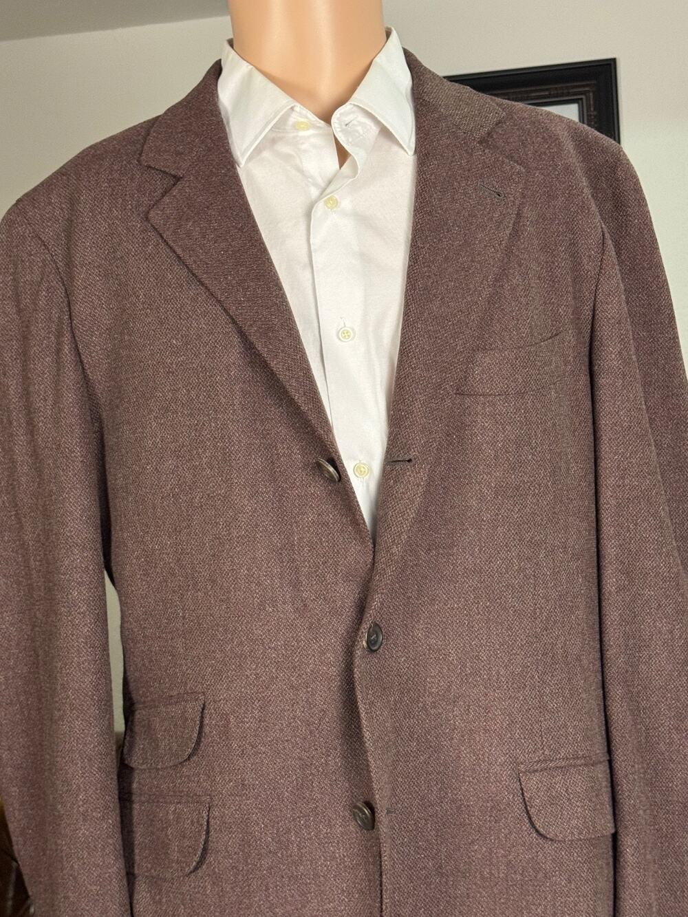 Brunello Cucinelli Maroon Sport Jacket Blazer 54 44R US Tweed Flannel Herringbon